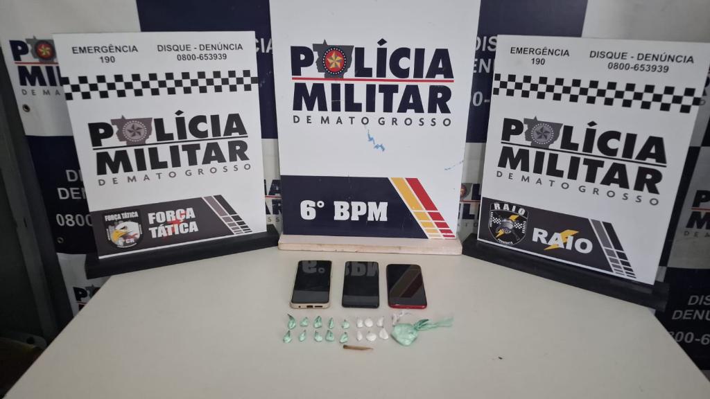Polícia Militar detém faccionados por tráfico de drogas e apreende 18 porções de cocaína em Cáceres